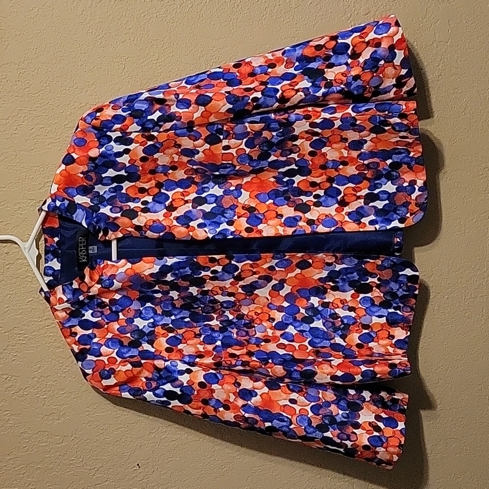 Kasper Flamingo women's size 14 multi red/blue dotted open front jacket blazer